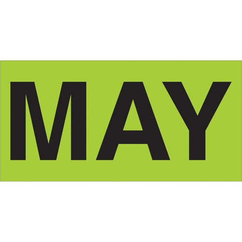 High-visibility fluorescent green month labels for instant inventory dating and rotation compliance. Pre-printed 3