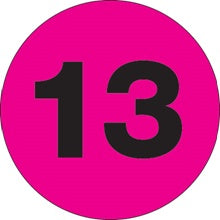 2 in Circle 13 Fluorescent Pink Number Labels 500/Roll