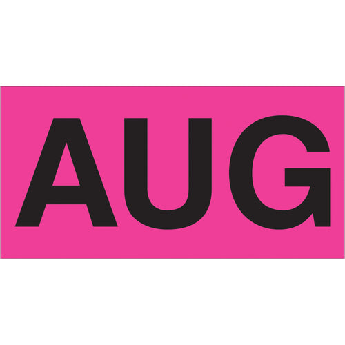 Organize shipments and inventory with high-visibility fluorescent pink August month labels. These 3x6