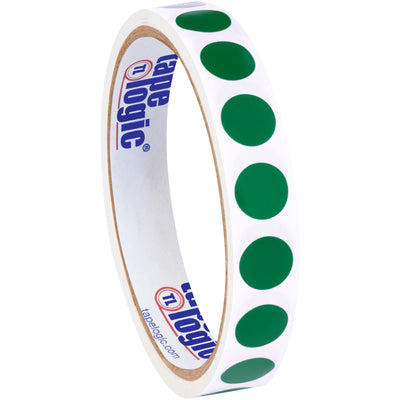 1/2" diameter green paper circle labels designed for fast inventory identification in warehouses and logistics facilities. Write on with pens or markers. Sold in convenient 500-label rolls with compatible tabletop and wall-mount dispensers available.