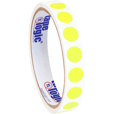 Instantly identify critical inventory with these bright fluorescent yellow circle labels. 1/2" diameter, paper stock writes easily with pen or marker, and ships in convenient 500-label rolls. Pair with our tabletop or wall-mount dispensers for streamlined warehouse operations.