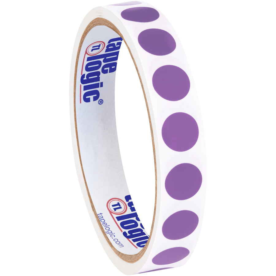 Bright purple 1/2" diameter circle labels on convenient 500-label rolls. Write directly with pens or markers for instant inventory marking. Paper construction ensures reliability in warehouse, logistics, and distribution environments where quick visual identification matters.