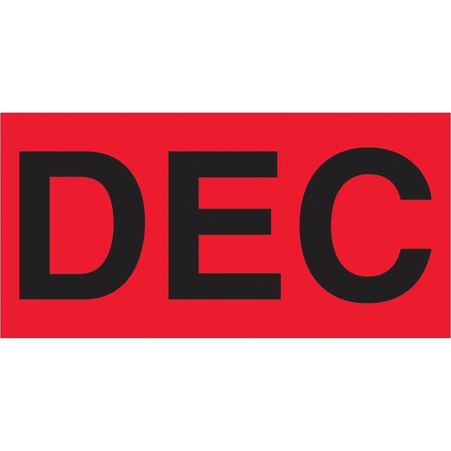Boost inventory visibility with these 3" x 6" fluorescent red December month labels. Pre-printed on high-gloss pressure-sensitive paper for reliable adhesion to packages, pallets, and shipping containers. 500 labels per roll–the quantity logistics professionals need for consistent, color-coded date tracking across warehouses and distribution centers.