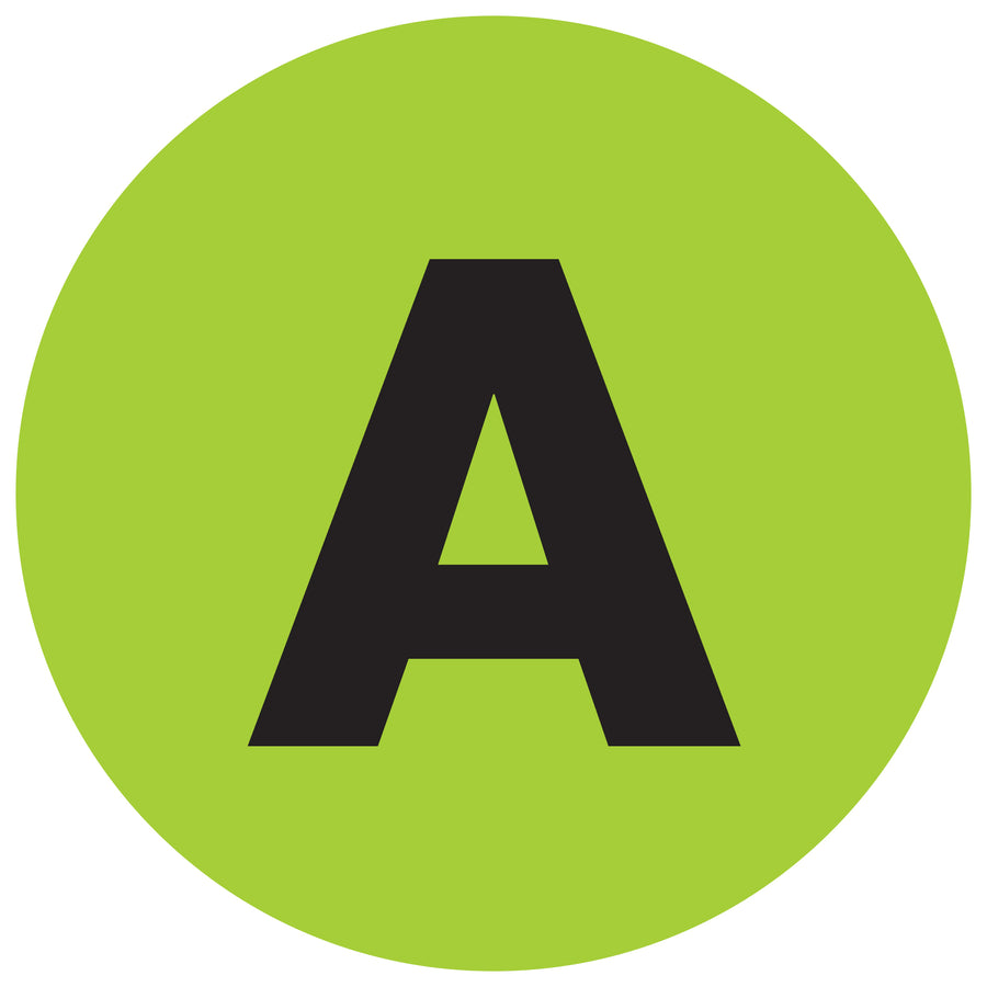 Maximize facility visibility with these 2" fluorescent green circle letter labels printed on high-gloss paper. Each roll contains 500 pre-printed labels designed for quick inventory identification. Compatible with tabletop and wall-mount dispensers for seamless warehouse operations.