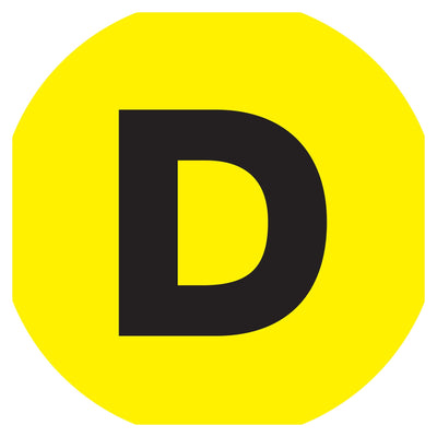 1 in Fluorescent Yellow Circle Letter D Labels Paper 500/Roll DL7006 - alias listing