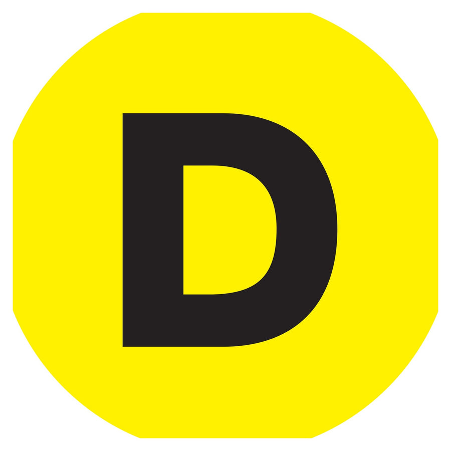 1 in Fluorescent Yellow Circle Letter D Labels Paper 500/Roll DL7006 - alias listing