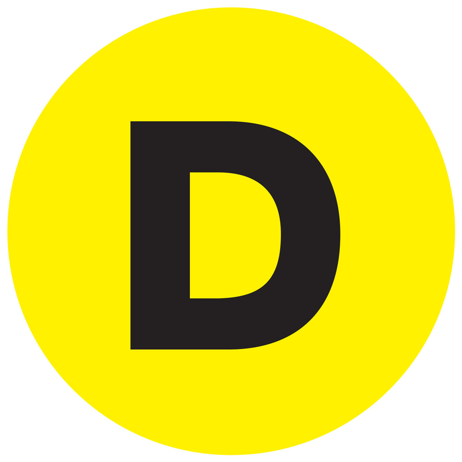 Maximize facility organization with high-gloss fluorescent yellow circle labels that deliver instant visibility across your warehouse or distribution center. These 2" diameter letter labels come pre-printed on durable paper stock in convenient 500-label rolls, perfect for shipping coordinators managing complex inventory systems.