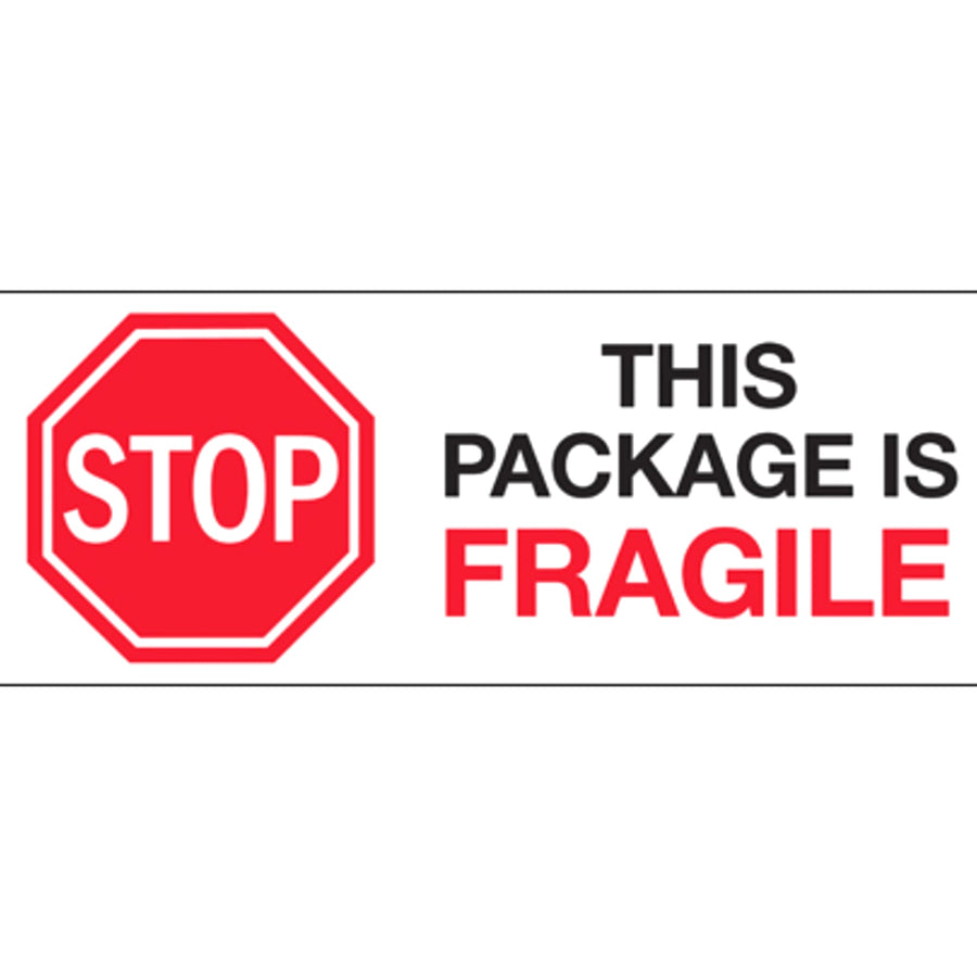3x8 Fragile Stop Labels High Gloss Paper 250/Roll DL7013 - alias listing