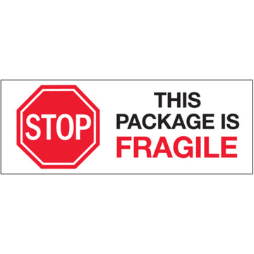 Internationally recognized 3" x 8" fragile stop labels protect your shipments with universally understood handling warnings. Printed on durable high gloss paper that resists moisture and handling damage. Roll of 250 labels provides weeks of reliable supply for active shipping operations.