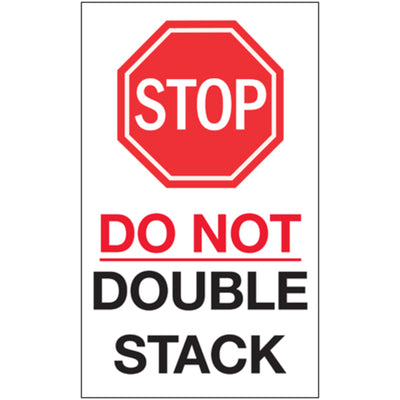 International compliance-ready Do Not Double Stack labels in 6x10" size. High gloss paper construction ensures durability and visibility throughout the shipping lifecycle. Roll of 250 labels with compatible dispensers for warehouse efficiency.