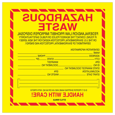 6x6 Vinyl Hazardous Waste Labels New Jersey DOT 500/Roll DL7520 - alias listing