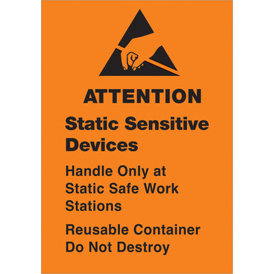 Protect sensitive electronic components with internationally acknowledged Static Sensitive Devices labels. These 1.75" x 2.5" semi-gloss coated labels signal ESD-safe handling requirements across global supply chains. Roll of 500 units with compatible table-top and wall-mount dispensers available for immediate deployment.