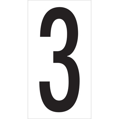 Durable 3.5" vinyl warehouse number labels with permanent adhesive backing for clear, lasting rack and location identification. Each label measures 4" x 2.125" with bold 3.5" characters for maximum visibility. Sold as a case of 50 labels for comprehensive warehouse organization.