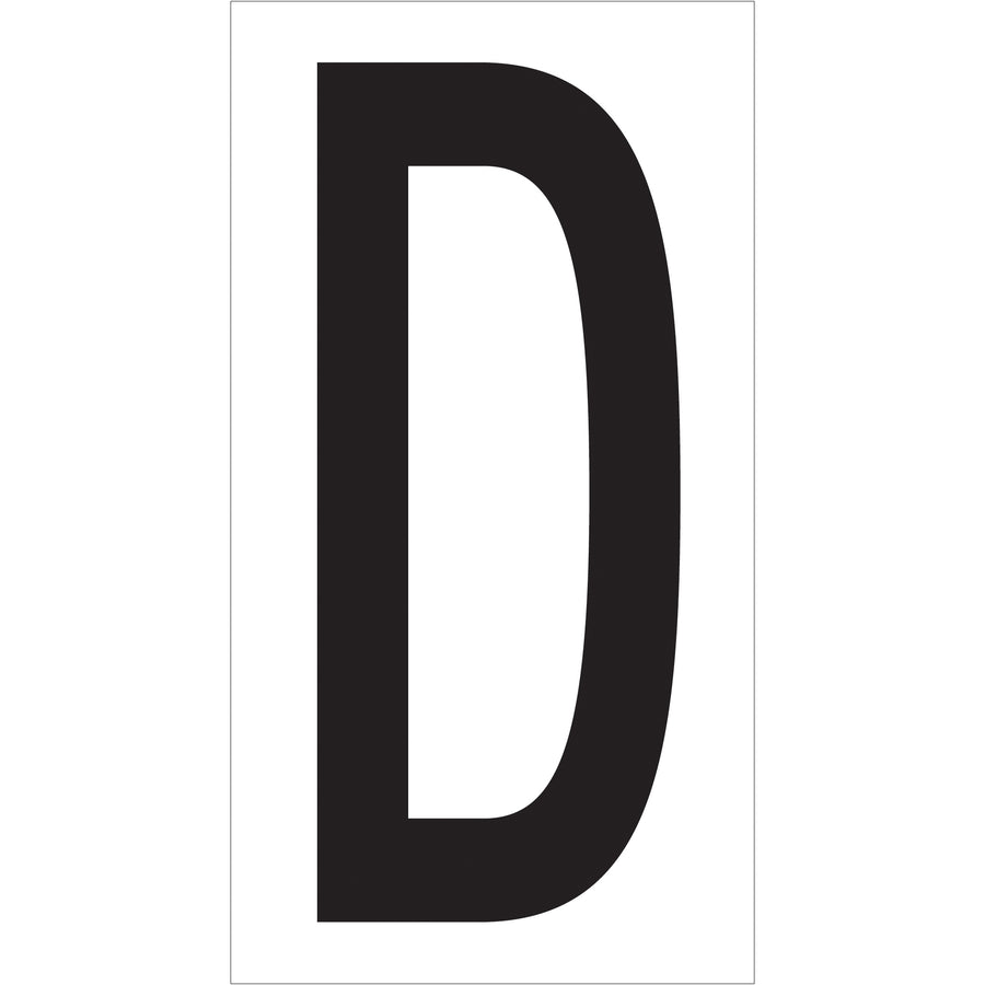 Industrial-strength vinyl warehouse letter labels sized 3.5" with permanent adhesive backing for clear location marking in any environment. Each case contains 50 durable black/white labels (4" x 2.1/8" substrate) designed to withstand warehouse conditions. Ideal for rack labeling, aisle identification, and inventory control systems.
