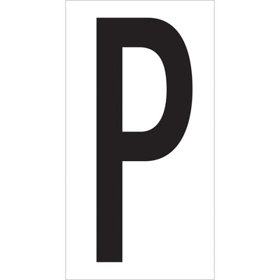 Industrial-grade vinyl warehouse letter labels designed for permanent rack identification and location marking. Each 3.5" letter features permanent adhesive backing on 4" x 2.125" label stock, sold as a case of 50. Black letters on white background for maximum visibility in high-traffic warehouse environments.
