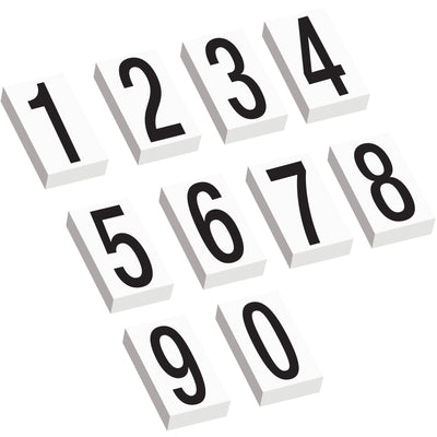 Mark warehouse locations instantly with durable 3.5" vinyl number labels featuring permanent adhesive backing. This comprehensive kit includes 100 each of 0-1 and 50 each of 2-9, giving you 650 total labels to organize racks, shelves, and storage areas. Black print on white vinyl ensures visibility from a distance and compliance with standard warehouse identification protocols.