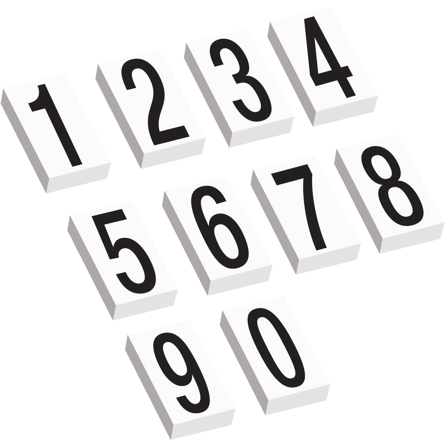 Mark warehouse locations instantly with durable 3.5" vinyl number labels featuring permanent adhesive backing. This comprehensive kit includes 100 each of 0-1 and 50 each of 2-9, giving you 650 total labels to organize racks, shelves, and storage areas. Black print on white vinyl ensures visibility from a distance and compliance with standard warehouse identification protocols.
