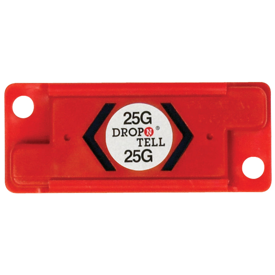 Protect your shipments with self-stick resettable drop-N-tell® indicators that clearly signal shock damage upon arrival. These 2" x 7/8" detectors activate at 25G force, feature easy push-pin reset capability (up to 50 resets), and include warning labels for receiver clarity. Ideal for frequently shipped items–one case of 25 detectors covers multiple shipments.