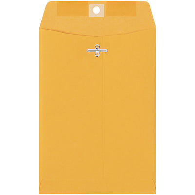 Heavy-duty 6x9 kraft clasp envelopes with reinforced metal clasps for maximum reusability and cost savings. Made from durable 28 lb. woven paper with a gummed flap for a permanent seal. Each case contains 1000 envelopes–the mailroom standard for businesses shipping documents and packages securely.