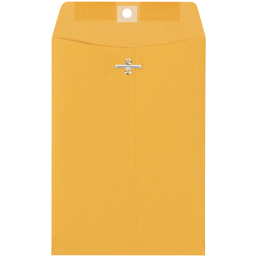 Heavy-duty 6x9 kraft clasp envelopes with reinforced metal clasps for maximum reusability and cost savings. Made from durable 28 lb. woven paper with a gummed flap for a permanent seal. Each case contains 1000 envelopes‚the mailroom standard for businesses shipping documents and packages securely.