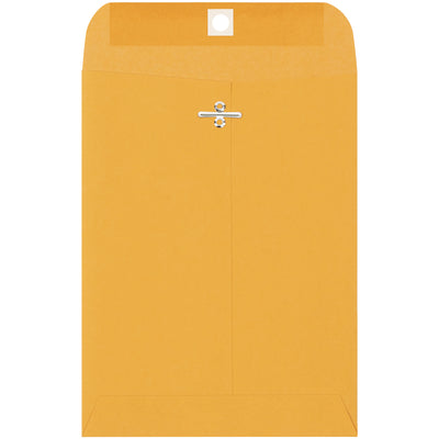 Heavy-duty 28 lb. woven kraft clasp envelopes sized 9.5 x 6.5" with reinforced metal clasps for secure, reusable storage and shipping. Gummed flap creates a permanent seal when moistened. Buy by the case (1000 count) and reduce per-unit costs for your mailroom or shipping department.