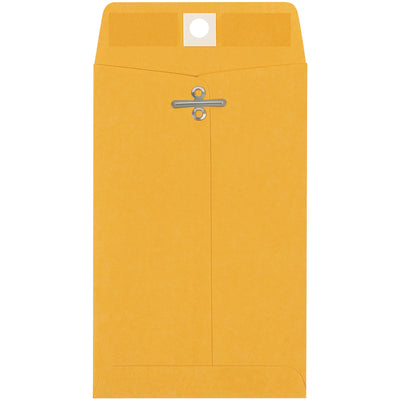 Heavy-duty 28 lb. woven kraft clasp envelopes with reinforced metal clasps for maximum reusability and cost savings. Secure gummed flap design ensures permanent seals for shipping compliance. Bulk case of 1,000 units sized 6 3/8" x 4" for mailroom and office packaging needs.