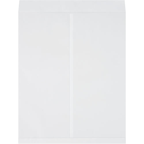 Heavy-duty 27x22 white jumbo envelopes made from 28 lb. paper stock for secure flat storage of oversized items. Ungummed flaps allow multiple reuse cycles, reducing per-unit packaging costs. Shipped in convenient cases of 100 for mailroom efficiency.