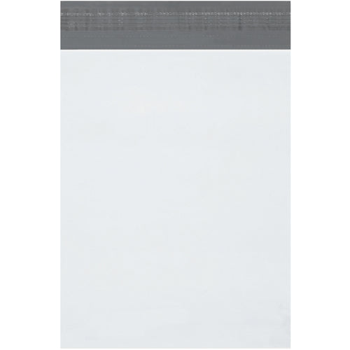 Professional white expansion poly mailers with self-seal closure and tear-strip opening. 2.5 mil polyethylene construction resists punctures, moisture, and tampering. Perfect for thicker items like binders and catalogs‚sold in cases of 100.