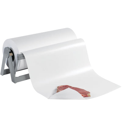 Industrial-grade 48" freezer paper roll protects frozen products for up to one year with polyethylene coating. Made from 40 lb. virgin, bleached paper and FDA approved for direct food contact. Each roll measures 1100' long–ideal for high-volume cold storage packaging operations.