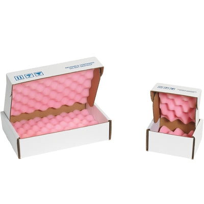 Industrial-grade anti-static foam shippers engineered for precision electronics and fragile goods. Each 26x18x4" corrugated carton features convoluted polyurethane foam pre-glued to the lid with locking tabs for secure sealing. Ships 9 per case for reliable ESD protection.