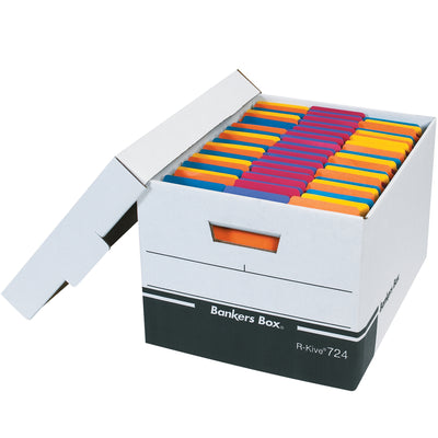 Heavy-duty corrugated file storage boxes designed for demanding warehouse and office environments. 850 lb stacking strength, FastFold quick assembly, and reinforced tear-resistant hand holes make transport effortless. Ships case of 12 black banker's boxes–legal and letter size compatible.