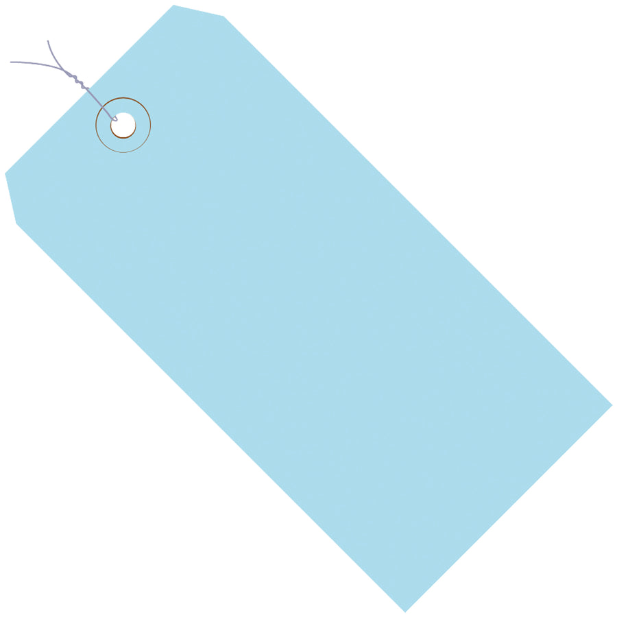 Durable pre-wired shipping tags in light blue keep inventory organized and compliant with carrier requirements. Made from rigid 13 point cardstock with reinforced 3/16" eyelets and 12" pre-attached 26 gauge wire. Ready to use straight out of the box‚case of 1000 tags.