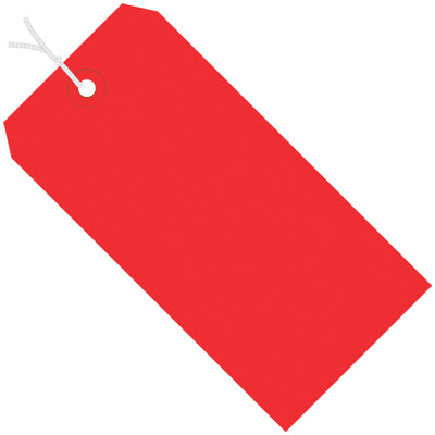 Professional-grade red shipping tags measure 3 3/4" x 1 7/8" and arrive pre-strung with 12" unpolished cotton string for immediate use. Heavy-duty 13 point cardstock with 3/16" reinforced, tear-resistant eyelets ensures durability through rough handling and shipping. Case of 1,000 tags reduces per-unit costs and keeps your inventory compliant.