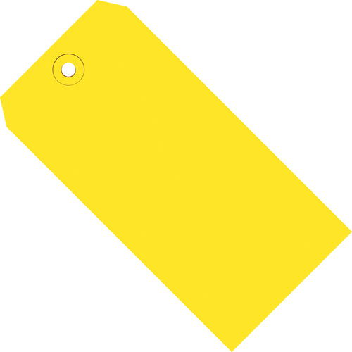 High-durability yellow shipping tags built from 13 point cardstock with reinforced, tear-resistant eyelets that won't fail during handling or transport. Each case contains 1,000 tags measuring 6 1/4 x 3 1/8