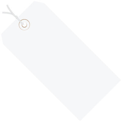 Professional-grade white shipping tags designed for fast, reliable item identification and inventory coding. Each tag features a 3/16" reinforced eyelet and includes pre-strung 12" cotton string for immediate use. Sold in bulk case of 1,000 tags‚the durability and cost-effective solution for high-volume shipping operations.