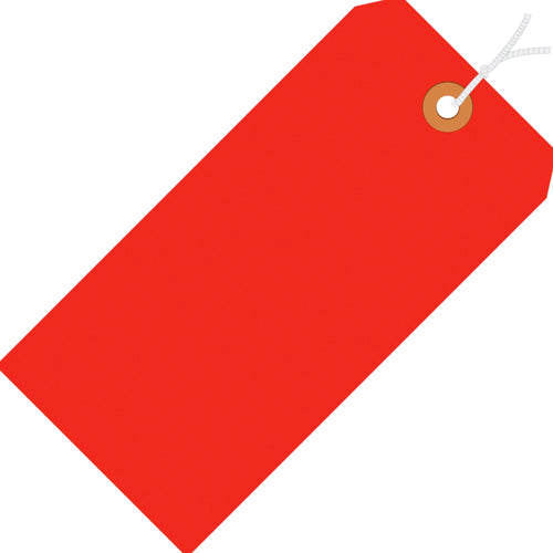 3 3/4 x 1 7/8 in 13 Pt Fluorescent Red Pre-Strung Shipping Tags 1000/Case G12032C