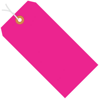 High-visibility fluorescent pink shipping tags that demand attention in your warehouse and during transit. Pre-strung with 12" durable cotton string and reinforced 3/16" tear-resistant eyelets, these 13pt cardstock tags (6.25x3.13") ship efficiently in bulk cases of 1,000 units.