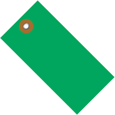 Color-code your shipments with these durable 3.25" x 1.625" green Tyvek shipping tags. Made from spunbonded olefin with a 3/16" metal eyelet, they resist tears, chemicals, moisture, and mildew‚ideal for tough logistics environments. Case of 100 tags keeps your operation supplied and organized.