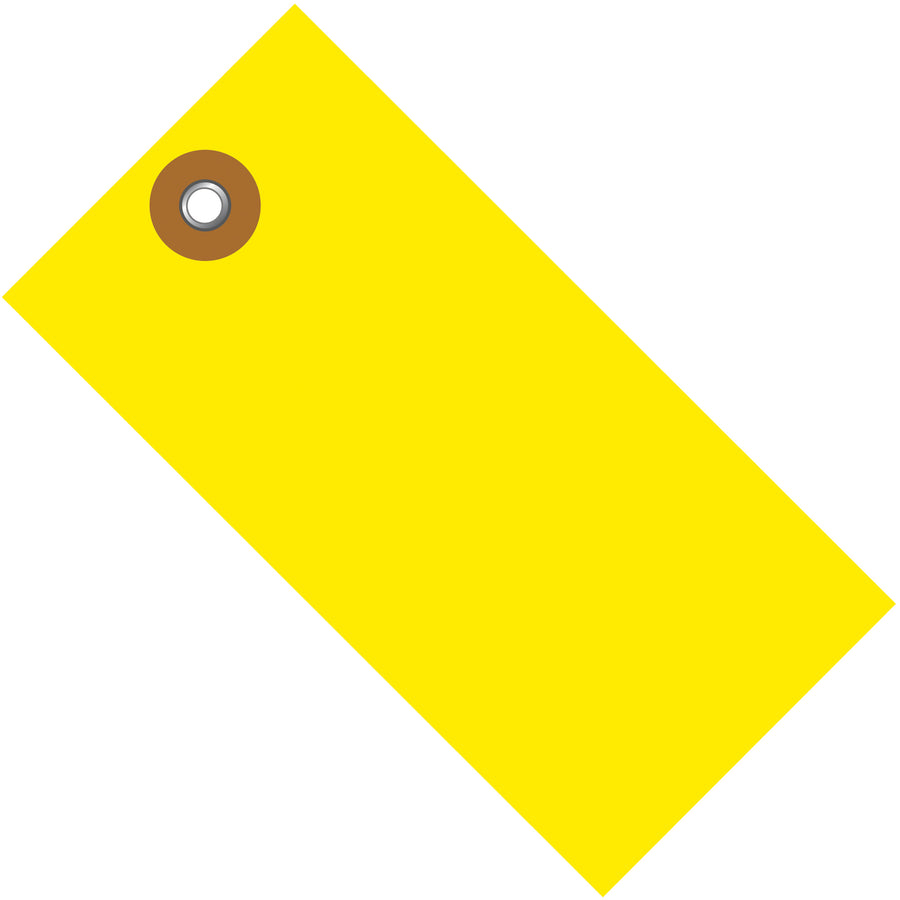 Color-code your shipments with vibrant yellow Tyvek shipping tags built for durability and reliability. Made from spunbonded olefin with tear, moisture, and mildew resistance, these 3 3/4" x 1 7/8" tags feature metal eyelets for secure attachment via string or wire. Case of 100 tags delivers cost-effective shipping compliance for high-volume operations.