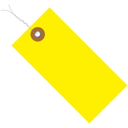 Color-coded yellow shipping tags made from durable spunbonded olefin that resists chemicals and mildew. Pre-wired with 12