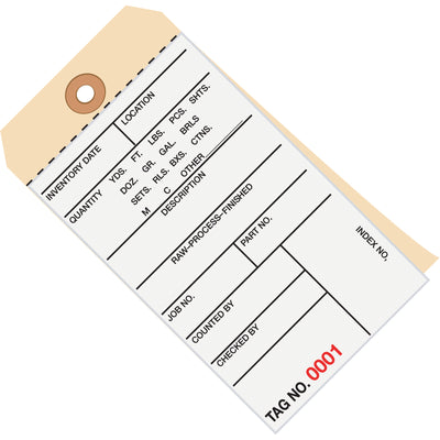 Professional 2-part carbonless inventory tags keep your stock tracking organized and efficient. Each tag features a reinforced 3/16" eyelet, 10-point cardstock construction, and white/manila coloring for easy visibility and durability. Sold as a case of 500 pre-cut tags‚ready to attach with string or wire.