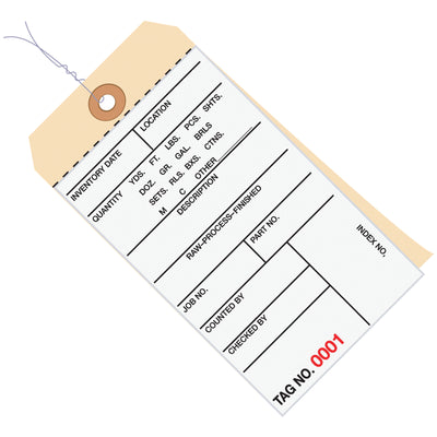 Keep inventory organized and compliant with pre-wired #8 carbonless tags. Features durable 10-point cardstock, tear-resistant 3/16" reinforced eyelets, and convenient 12" pre-attached 26-gauge wire. Ships as case of 500 tags.