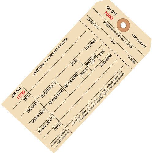 6 1/4 x 3 1/8 in #8 10 Pt Numbered Inventory Tags Cardstock 1000/Case G18011 - alias listing
