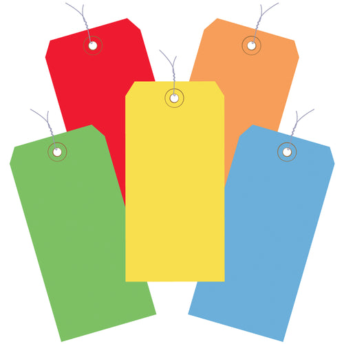 Accelerate inventory control with these durable 13 point assorted color shipping tags. Each case includes 1,000 pre-wired tags (200 each in red, blue, green, yellow, and orange) featuring reinforced 3/16