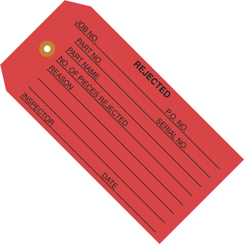 Heavy-duty red inspection tags engineered for rigorous quality control workflows. 13 point cardstock construction with reinforced 3/16