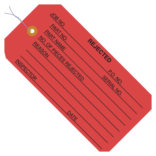 4 3/4 x 2 3/8 in 13 Pt Red Rejected Inspection Tags Cardstock Pre-Wired 1000/Case G20033