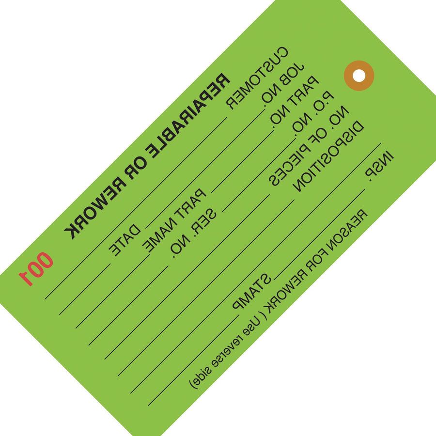 4 3/4 x 2 3/8 in 13 Pt Green Inspection Tags Cardstock 1000/Case G20041 - alias listing