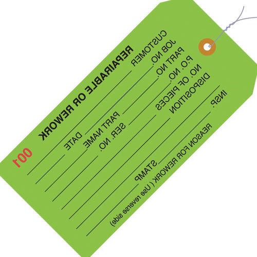 4 3/4 x 2 3/8 in Green Cardstock Pre-Wired Inspection Tags 1000/Case G20043 - alias listing