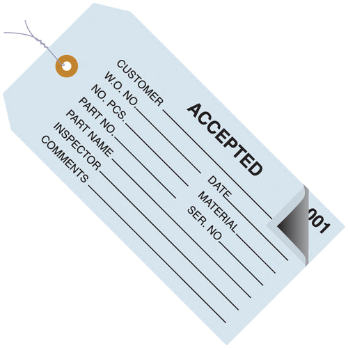 Streamline quality control and shipping compliance with consecutively numbered inspection tags. These 4 3/4 x 2 3/8