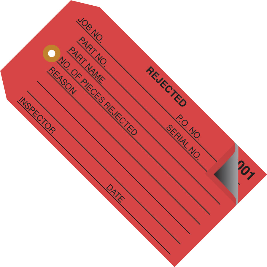 Consecutively numbered inspection tags eliminate guesswork in quality control and record keeping. Heavy-duty 13 point cardstock with reinforced 3/16" eyelets withstands warehouse handling. Pre-numbered 000-499 in cases of 500‚ready to attach with string or wire.